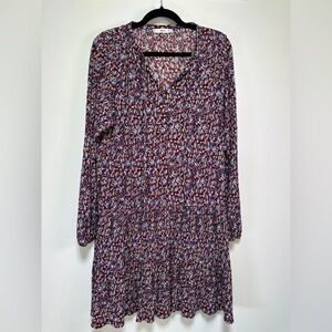 Mango | Fall Floral Print Long Sleeve Dress | Tiered Crepe Midi | Size 6